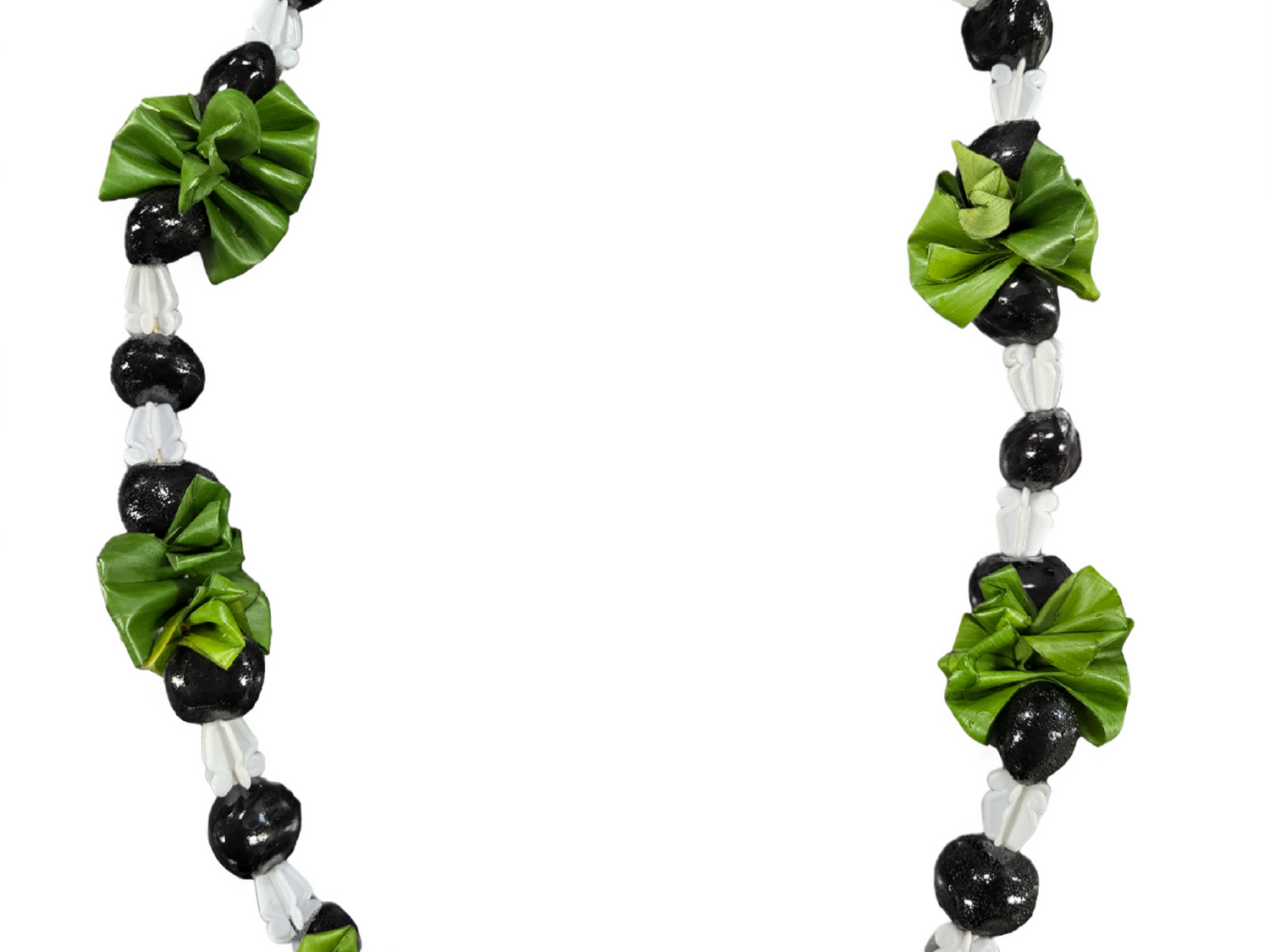 Kukui nut ti leaf lei with green ti leaf accents and black kukui nuts