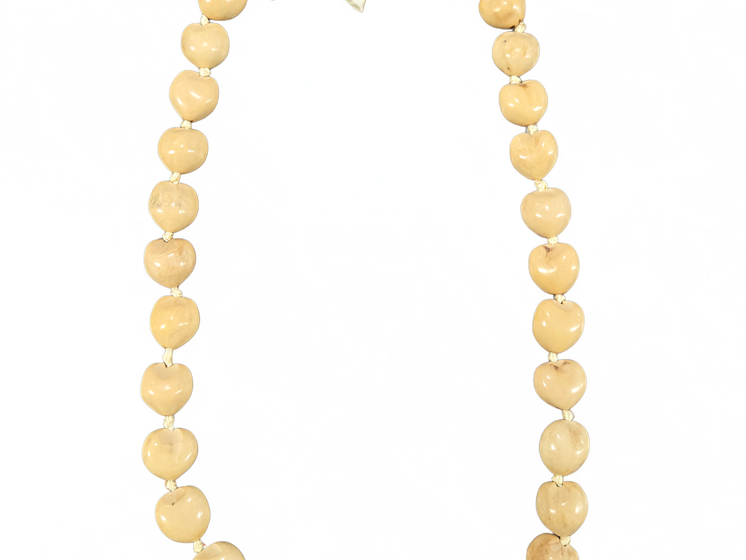 Regular kukui nut lei with natural light-colored polished nuts and ribbon tie