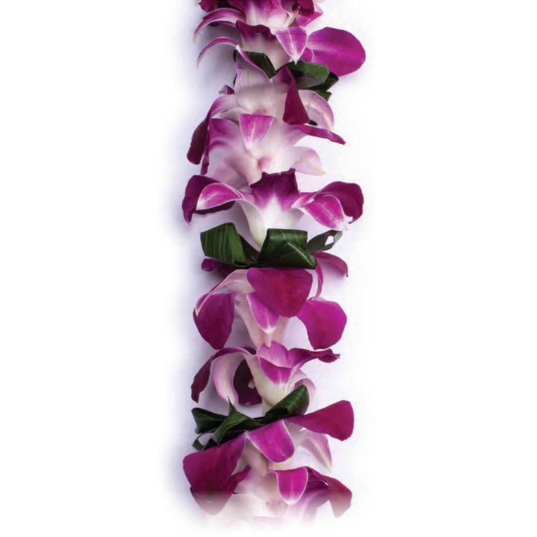 Purple Orchid & Ti Leaf Lei